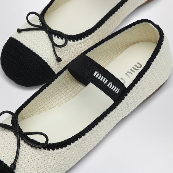 Miu Miu Crochet Knit Black White Bicolor Logo Strap Ballet Ballerina Flats 41.5 - Picture 9 of 16
